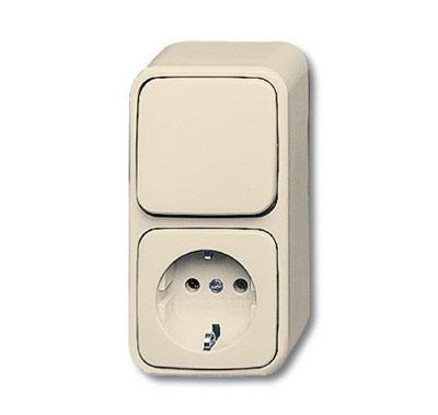 Блок из 1-кл. переключателя и розетки SCHUKO для откр. монтажа серия Busch-Duro 2000 AP сл. кость ABB 2CKA001641A0182