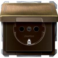 Механизм розетки 1-м СП Schuko Merten с защ. крышкой защ. шторки с заземл. антич. латунь SchE MTN2310-4143
