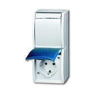 Розетка Schuko 2-м ОП Ocean 16А 250В верт. с полем для надписи IP44 сер./сине-зел. ABB 2CKA002084A0702