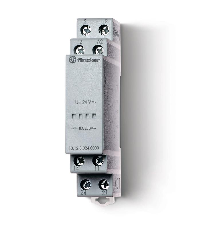 Реле модульное электронное вызывное со сбросом 1CO + 1NO 8А 12В AC/DC 17.5мм IP20 FINDER 131200120000