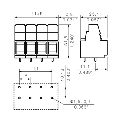 Клемма печатной платы LUP 10.16/03/90 3.2SN BK BX 1226300000
