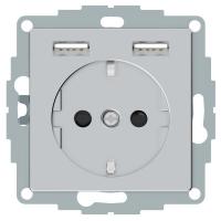 Розетка MERTEN SM Schuko с 2 USB c зарядным устройством 2.4А алюм. SchE MTN2366-0460