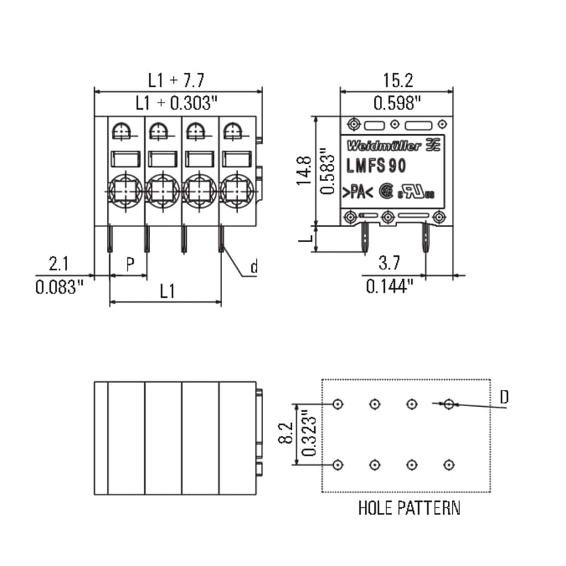 Клемма печатной платы LMFS 5.00/18/90 3.5SN BK BX 1425460000