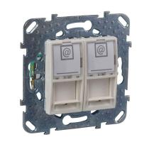 Розетка компьютерная СП Unica RJ45 + RJ45 CAT.6 с полем для надписи беж. SchE MGU5.2424.25ZD