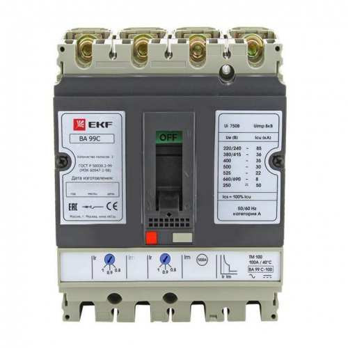 Выключатель автоматический 3п+N 630/630А 45кА ВА-99C Compact NS PROxima EKF mccb99C-630-630+N